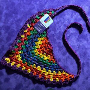 Rainbow PRIDE Hand Crocheted Bandana Kerchief--OS--100% Acrylic Yarn--Handmade